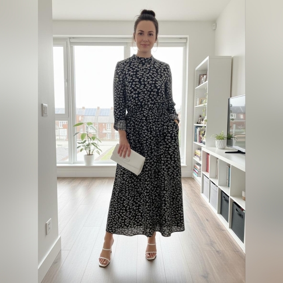 Tofisa Dresses & Skirts - Elegant Floral Long Sleeve Maxi Dress Turkey | Stretchy Modest Style Fit - M/L**